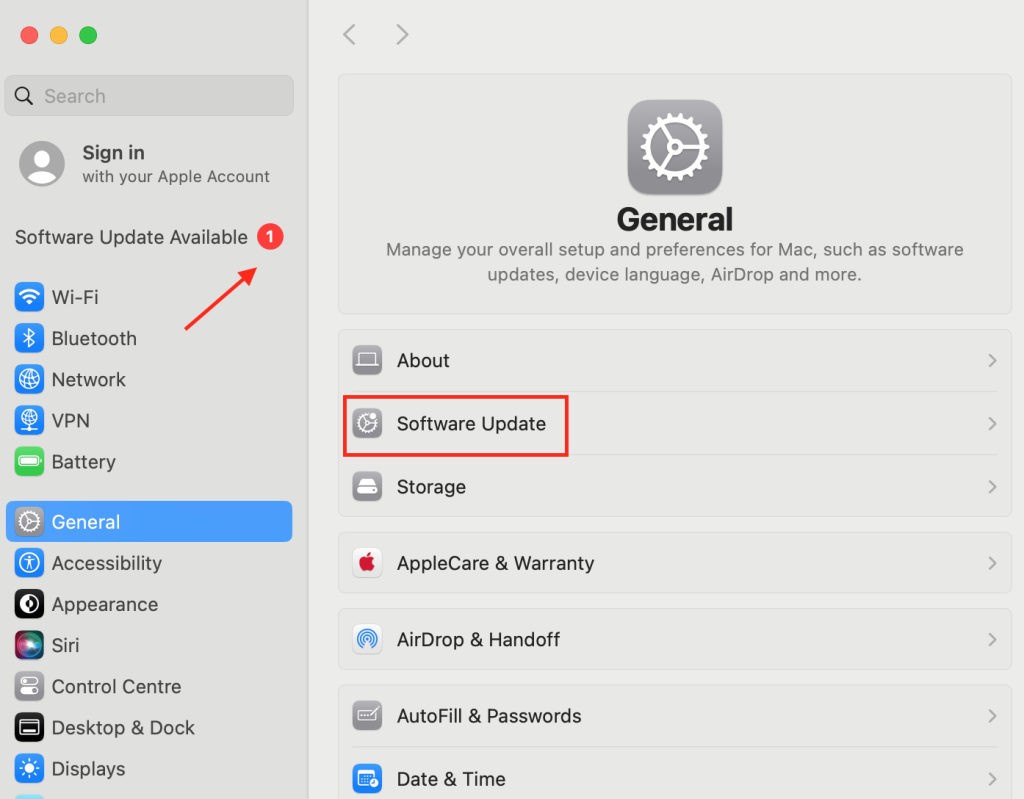 Apple Menu   System Settings   General   Software Update