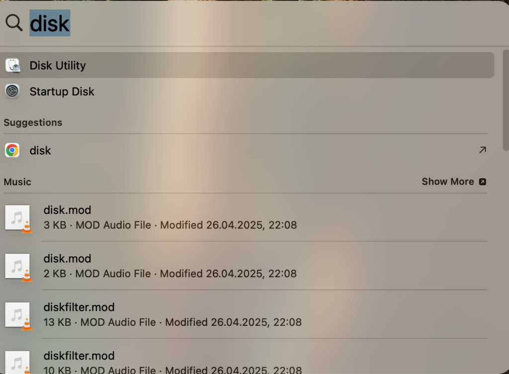 Spotlight > Disk Utility