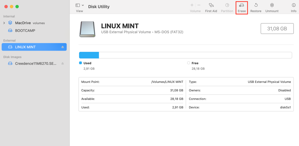 Disk Utility External Erase