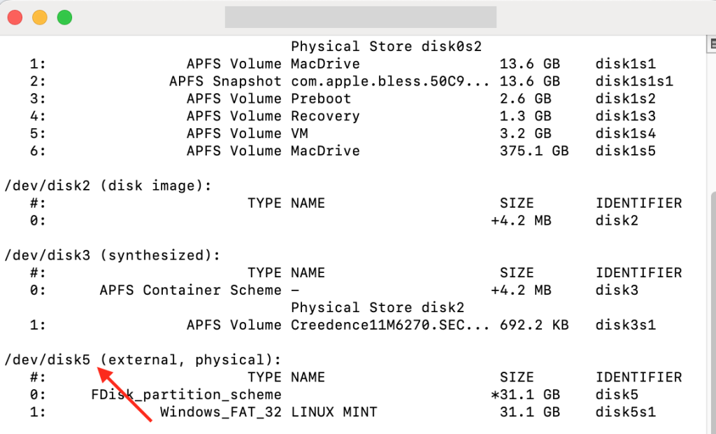 Terminal diskutil list Disk5