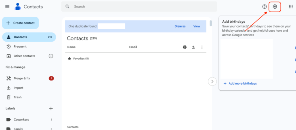 Google Contacts > Gear Icon