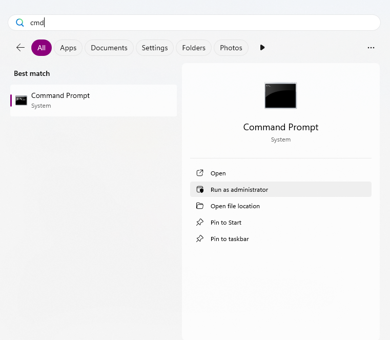 search CMD on Command Prompt