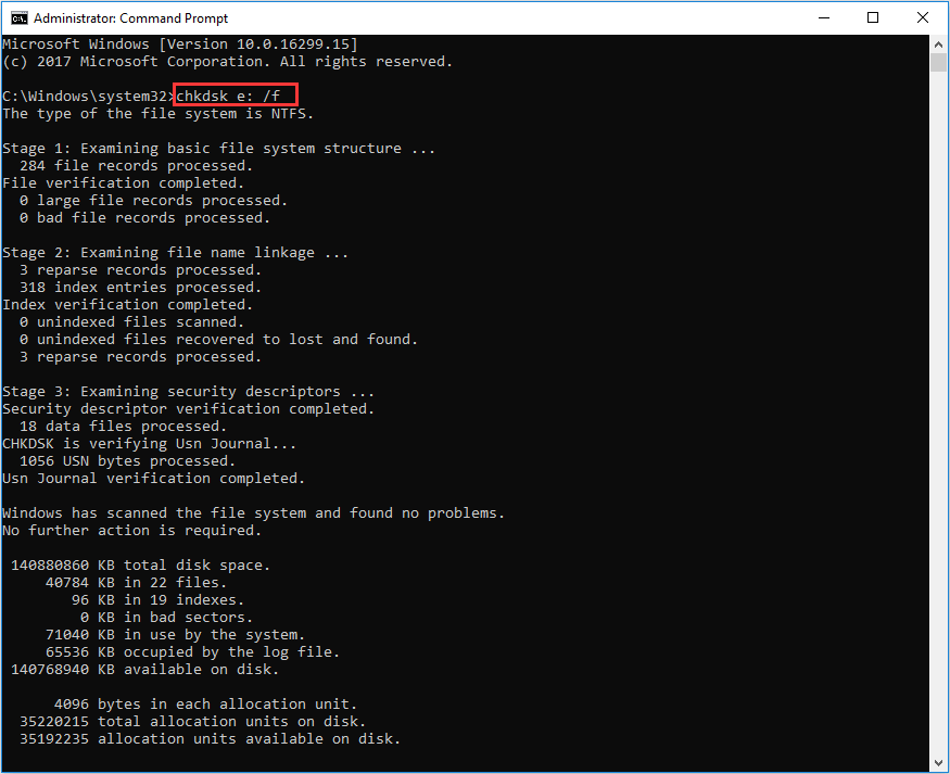 Use this Command chkdsk C: /f /r