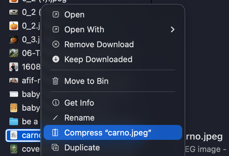 Finder > File Name > Right-Click > Compress