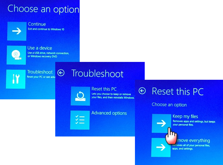 Choose Settings > System > Recovery, then clicking Reset PC