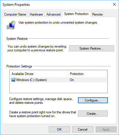 System Protection tab