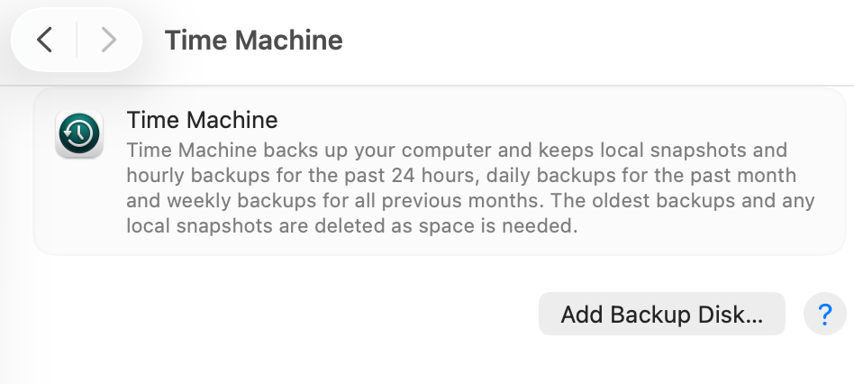 Turn on the Time Machine backup