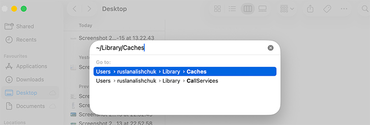 Finder > Shift+Command+G > ~/Library/Caches