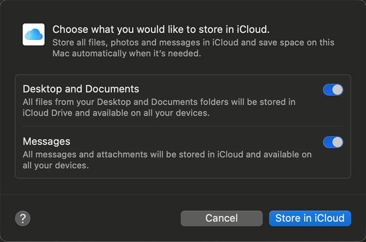 System Settings > General > Storage > Store in iCloud