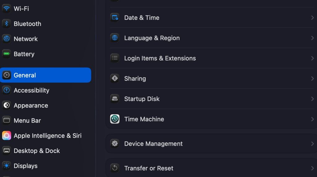 Open System Settings > General > Time Machine