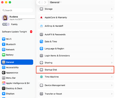 System Settings > General > Startup Disk