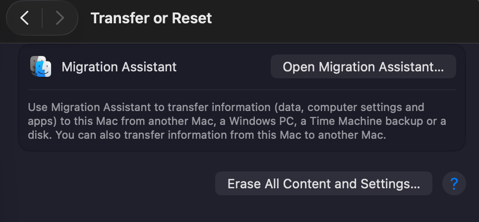 click Transfer and Reset