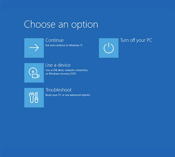 select: Troubleshoot > Advanced options