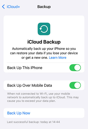 Settings > Users name > iCloud iCloud Backup