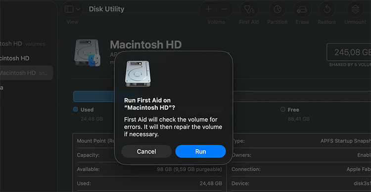 Run First Aid on a Mac