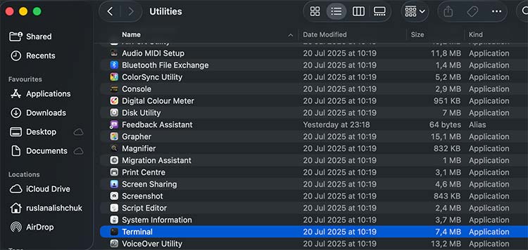 Finder > Applications > Utilities > Terminal