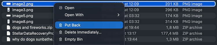Trash Bin > right-click to use Put Back option
