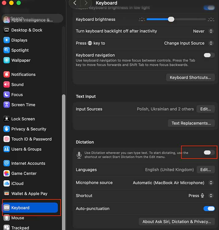 Toggle Dictation on