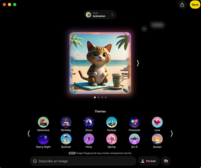 Creating a cat illustration with Playground Apple AI