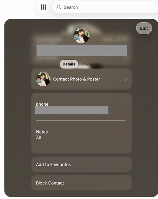 Phone app > view a contact