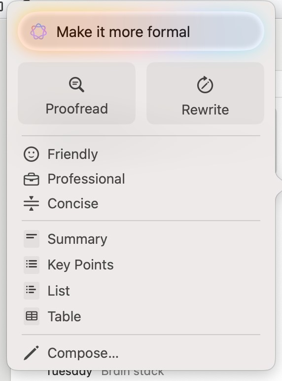 AI tools in macOS Notes