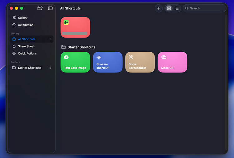The Shortcut App interface