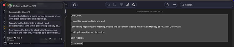 Using ChatGPT for Email draft through Apple Intelligence