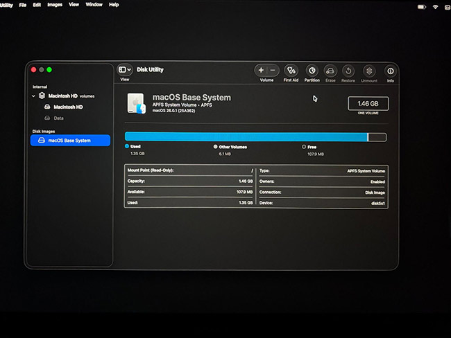 Recovery mode > Disk Utility > First Aid