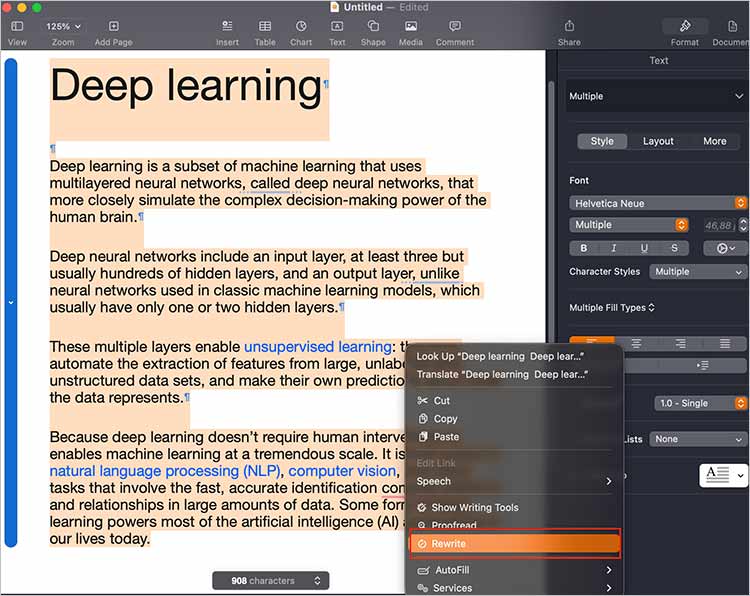 Rewrite Apple Intelligence tool