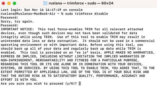 Disable the TRIM Command via Terminal