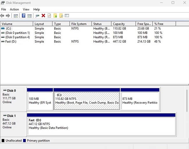 Start > Disk Management