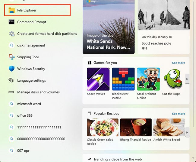 Search for File Explorer in the Task Bar