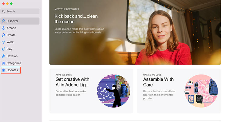 Select Updates in the sidebar