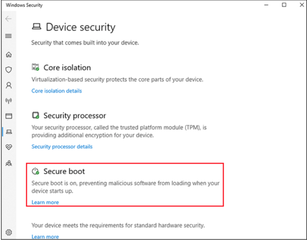 Windows Security > Device Security > Secure boot