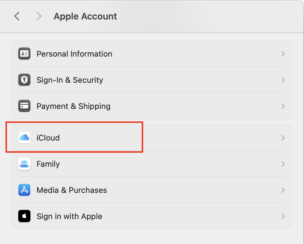 Apple Account > iCloud